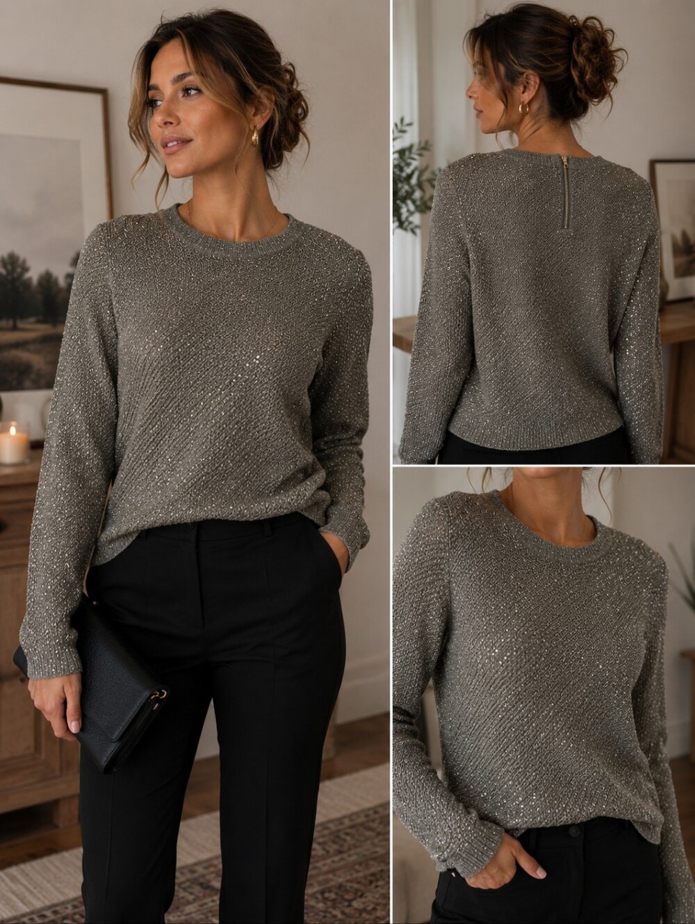 Next Metallic Silver Shimmer Knit Sweater Women’s UK 16 US L